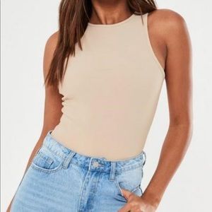Sand ribbed racer back bodysuit